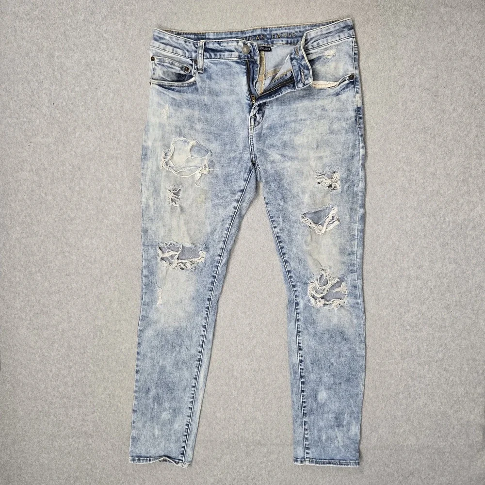 American Eagle Men Jeans 34X32 Blue Denim Next Level Flex Skinny Grunge READ